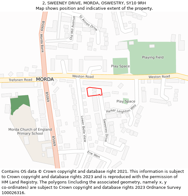 2, SWEENEY DRIVE, MORDA, OSWESTRY, SY10 9RH: Location map and indicative extent of plot
