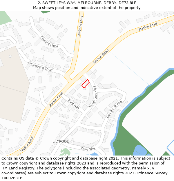 2, SWEET LEYS WAY, MELBOURNE, DERBY, DE73 8LE: Location map and indicative extent of plot