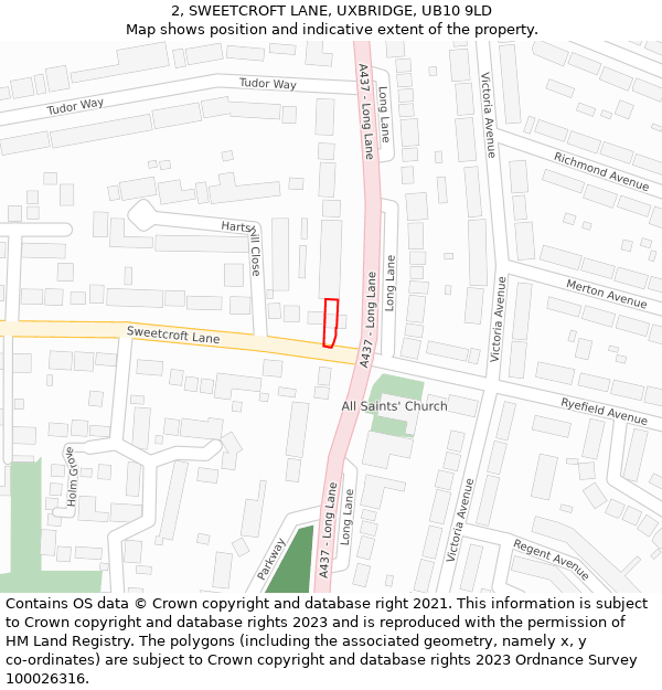 2, SWEETCROFT LANE, UXBRIDGE, UB10 9LD: Location map and indicative extent of plot