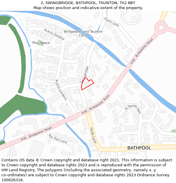 2, SWINGBRIDGE, BATHPOOL, TAUNTON, TA2 8BY: Location map and indicative extent of plot