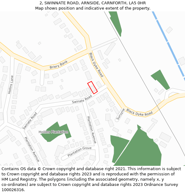 2, SWINNATE ROAD, ARNSIDE, CARNFORTH, LA5 0HR: Location map and indicative extent of plot