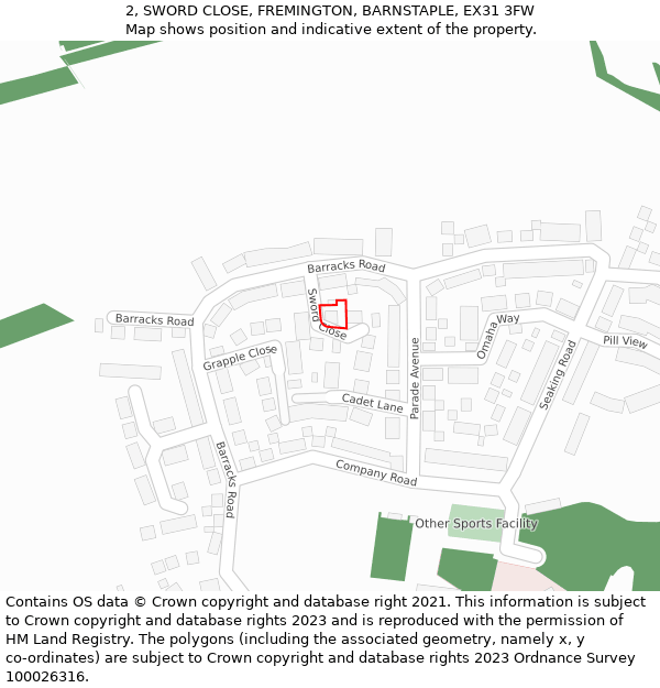 2, SWORD CLOSE, FREMINGTON, BARNSTAPLE, EX31 3FW: Location map and indicative extent of plot