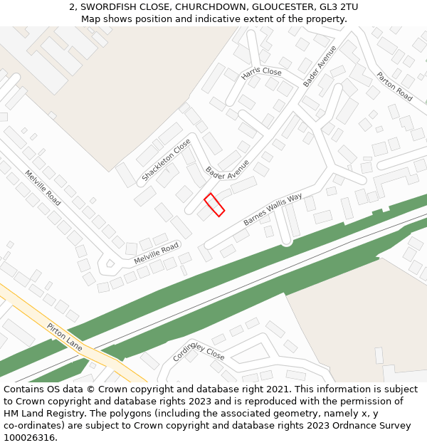 2, SWORDFISH CLOSE, CHURCHDOWN, GLOUCESTER, GL3 2TU: Location map and indicative extent of plot