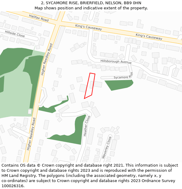 2, SYCAMORE RISE, BRIERFIELD, NELSON, BB9 0HN: Location map and indicative extent of plot