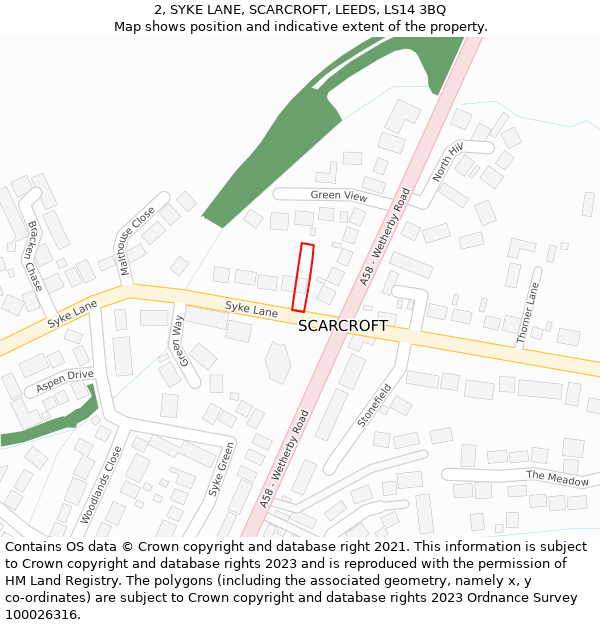 2, SYKE LANE, SCARCROFT, LEEDS, LS14 3BQ: Location map and indicative extent of plot