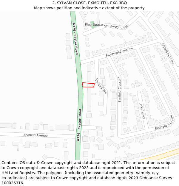 2, SYLVAN CLOSE, EXMOUTH, EX8 3BQ: Location map and indicative extent of plot