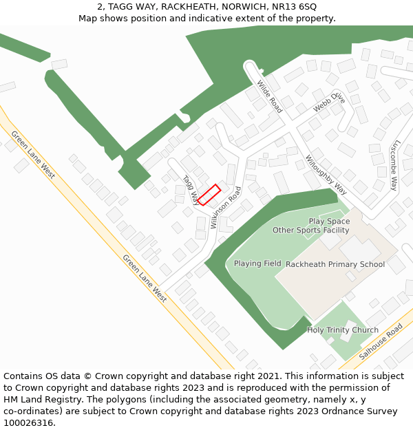 2, TAGG WAY, RACKHEATH, NORWICH, NR13 6SQ: Location map and indicative extent of plot