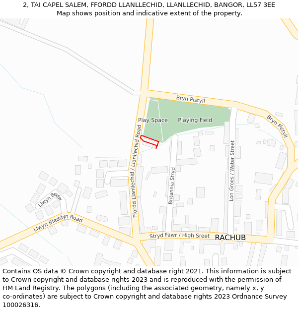 2, TAI CAPEL SALEM, FFORDD LLANLLECHID, LLANLLECHID, BANGOR, LL57 3EE: Location map and indicative extent of plot