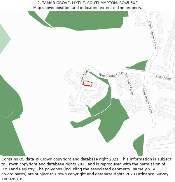 2, TAMAR GROVE, HYTHE, SOUTHAMPTON, SO45 5XE: Location map and indicative extent of plot