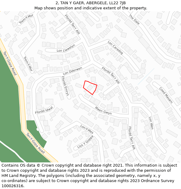 2, TAN Y GAER, ABERGELE, LL22 7JB: Location map and indicative extent of plot