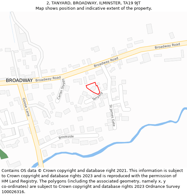 2, TANYARD, BROADWAY, ILMINSTER, TA19 9JT: Location map and indicative extent of plot