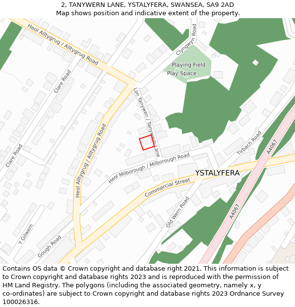 2, TANYWERN LANE, YSTALYFERA, SWANSEA, SA9 2AD: Location map and indicative extent of plot