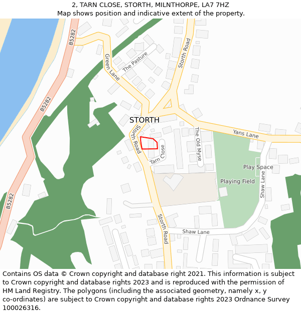 2, TARN CLOSE, STORTH, MILNTHORPE, LA7 7HZ: Location map and indicative extent of plot