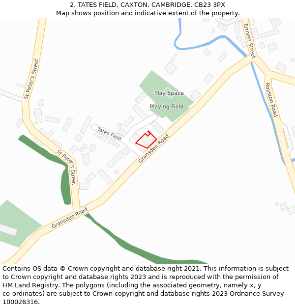 2, TATES FIELD, CAXTON, CAMBRIDGE, CB23 3PX: Location map and indicative extent of plot