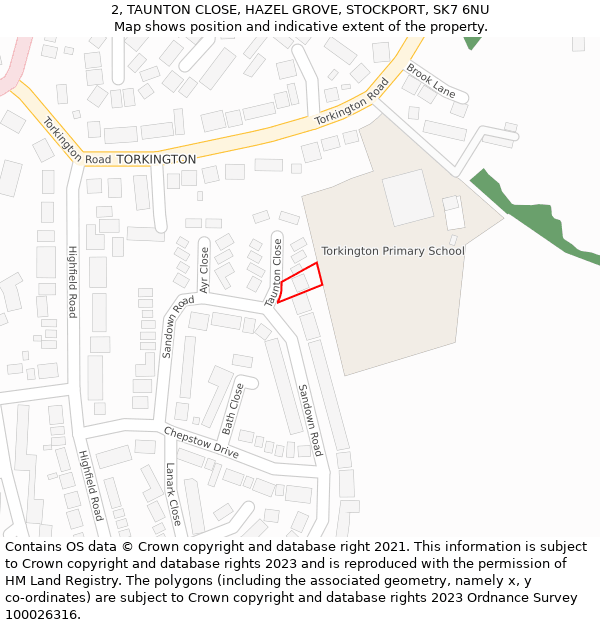 2, TAUNTON CLOSE, HAZEL GROVE, STOCKPORT, SK7 6NU: Location map and indicative extent of plot