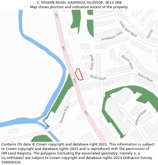 2, TAVERN ROAD, HADFIELD, GLOSSOP, SK13 2RB: Location map and indicative extent of plot