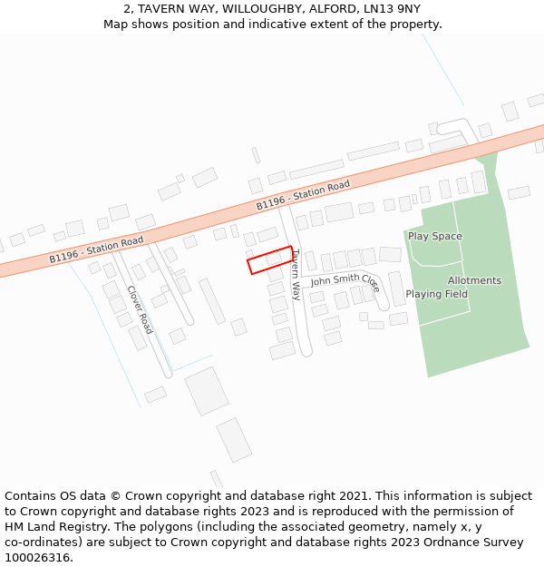 2, TAVERN WAY, WILLOUGHBY, ALFORD, LN13 9NY: Location map and indicative extent of plot