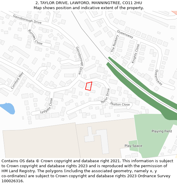 2, TAYLOR DRIVE, LAWFORD, MANNINGTREE, CO11 2HU: Location map and indicative extent of plot