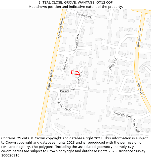 2, TEAL CLOSE, GROVE, WANTAGE, OX12 0QF: Location map and indicative extent of plot