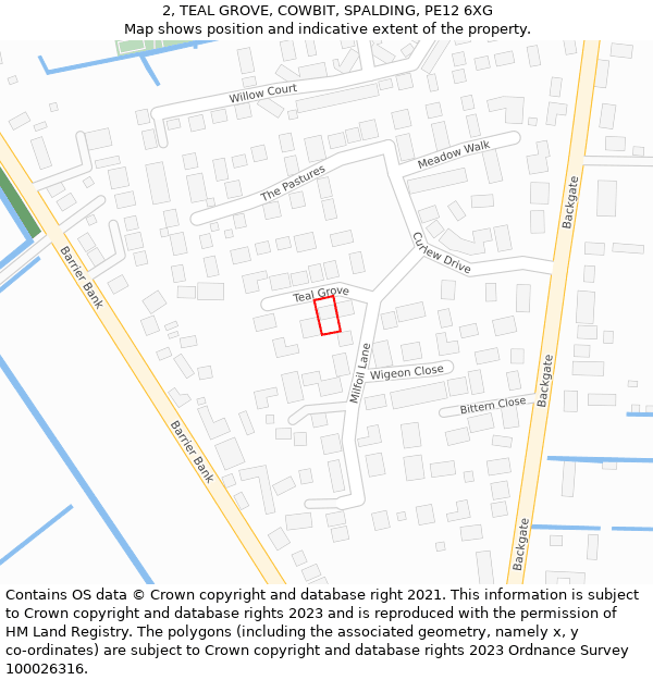 2, TEAL GROVE, COWBIT, SPALDING, PE12 6XG: Location map and indicative extent of plot