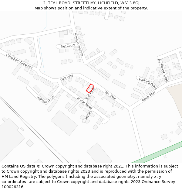 2, TEAL ROAD, STREETHAY, LICHFIELD, WS13 8GJ: Location map and indicative extent of plot