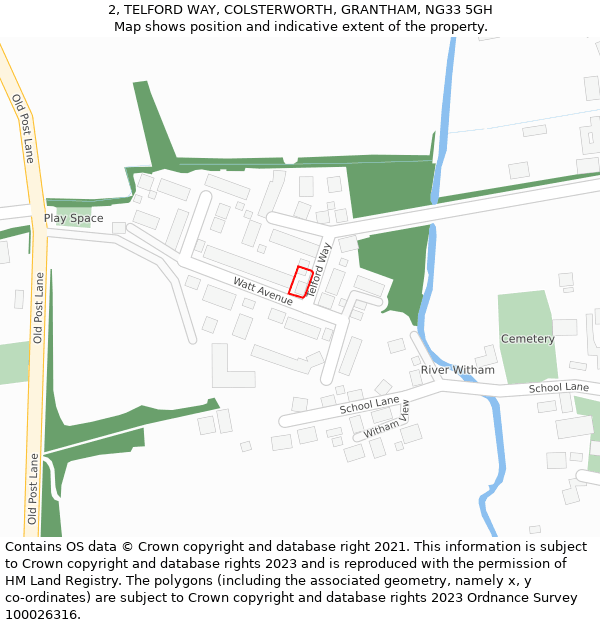 2, TELFORD WAY, COLSTERWORTH, GRANTHAM, NG33 5GH: Location map and indicative extent of plot