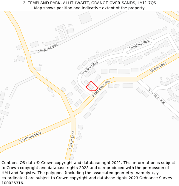 2, TEMPLAND PARK, ALLITHWAITE, GRANGE-OVER-SANDS, LA11 7QS: Location map and indicative extent of plot