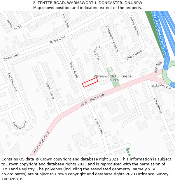 2, TENTER ROAD, WARMSWORTH, DONCASTER, DN4 9PW: Location map and indicative extent of plot