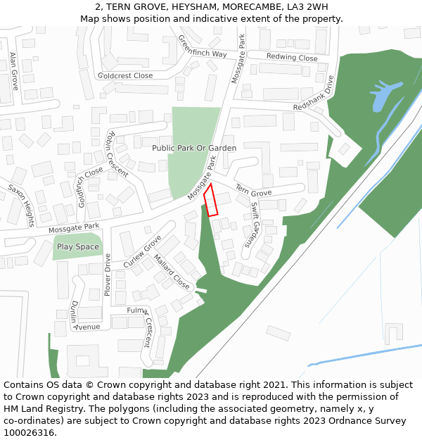 2, TERN GROVE, HEYSHAM, MORECAMBE, LA3 2WH: Location map and indicative extent of plot