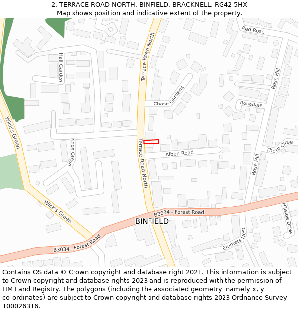 2, TERRACE ROAD NORTH, BINFIELD, BRACKNELL, RG42 5HX: Location map and indicative extent of plot