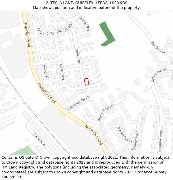 2, TESLA LANE, GUISELEY, LEEDS, LS20 9DS: Location map and indicative extent of plot
