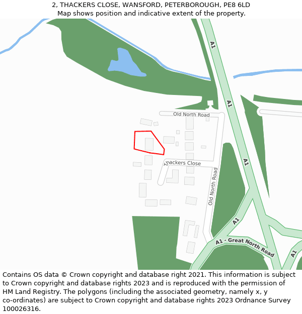 2, THACKERS CLOSE, WANSFORD, PETERBOROUGH, PE8 6LD: Location map and indicative extent of plot
