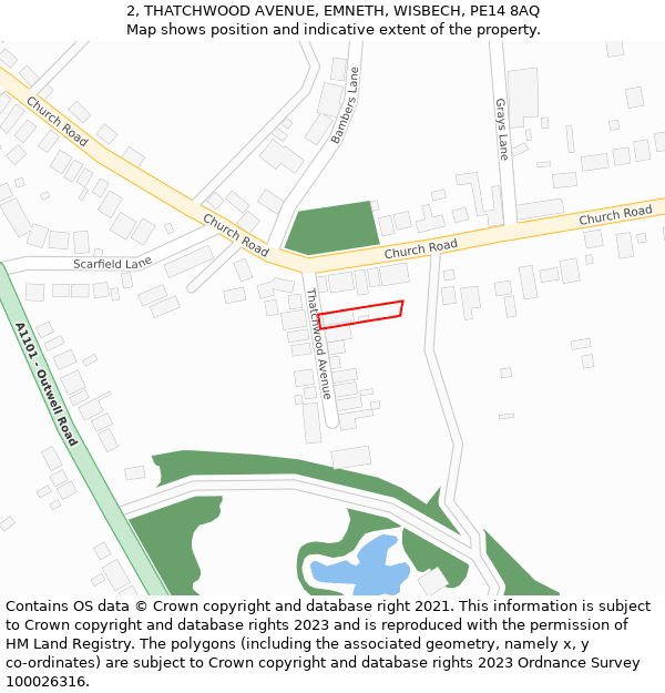 2, THATCHWOOD AVENUE, EMNETH, WISBECH, PE14 8AQ: Location map and indicative extent of plot