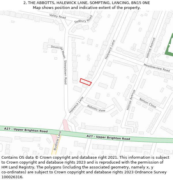 2, THE ABBOTTS, HALEWICK LANE, SOMPTING, LANCING, BN15 0NE: Location map and indicative extent of plot