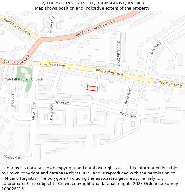 2, THE ACORNS, CATSHILL, BROMSGROVE, B61 0LB: Location map and indicative extent of plot