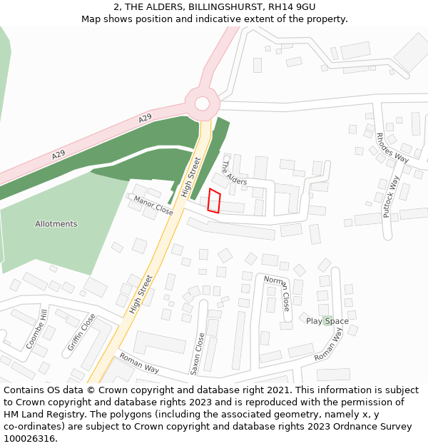 2, THE ALDERS, BILLINGSHURST, RH14 9GU: Location map and indicative extent of plot