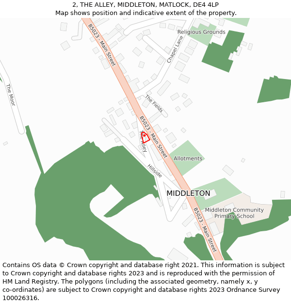 2, THE ALLEY, MIDDLETON, MATLOCK, DE4 4LP: Location map and indicative extent of plot