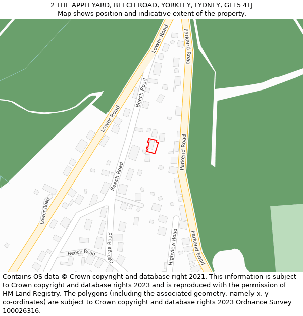 2 THE APPLEYARD, BEECH ROAD, YORKLEY, LYDNEY, GL15 4TJ: Location map and indicative extent of plot