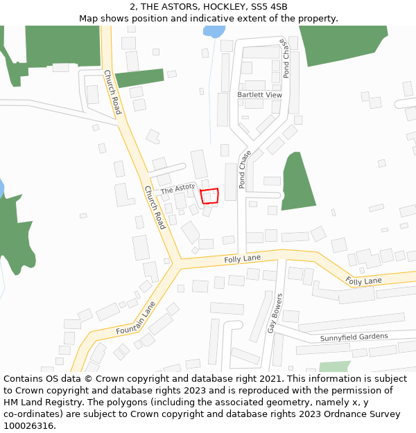 2, THE ASTORS, HOCKLEY, SS5 4SB: Location map and indicative extent of plot