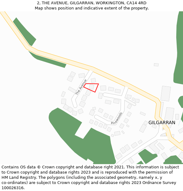 2, THE AVENUE, GILGARRAN, WORKINGTON, CA14 4RD: Location map and indicative extent of plot