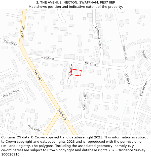 2, THE AVENUE, NECTON, SWAFFHAM, PE37 8EP: Location map and indicative extent of plot