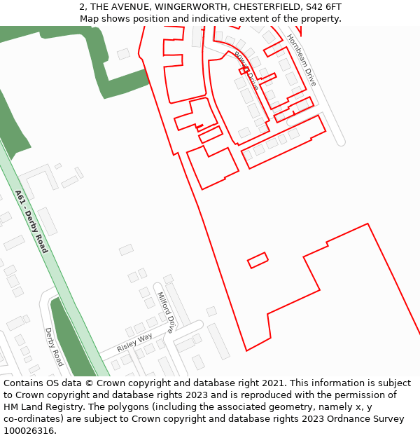 2, THE AVENUE, WINGERWORTH, CHESTERFIELD, S42 6FT: Location map and indicative extent of plot