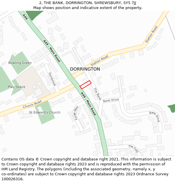 2, THE BANK, DORRINGTON, SHREWSBURY, SY5 7JJ: Location map and indicative extent of plot