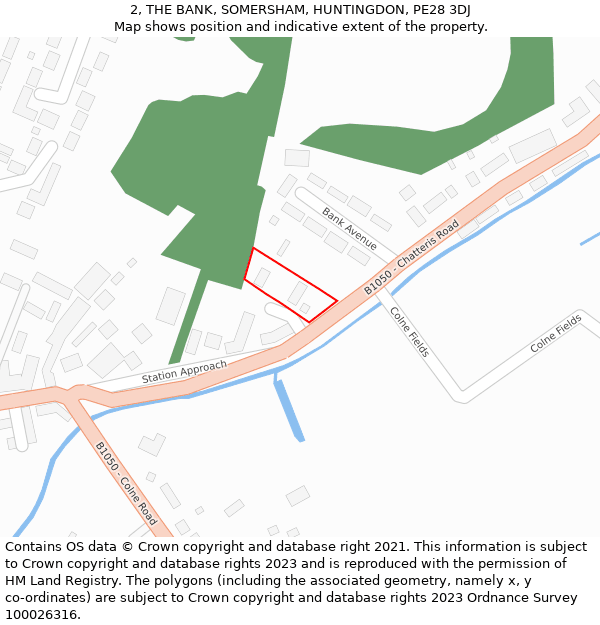 2, THE BANK, SOMERSHAM, HUNTINGDON, PE28 3DJ: Location map and indicative extent of plot