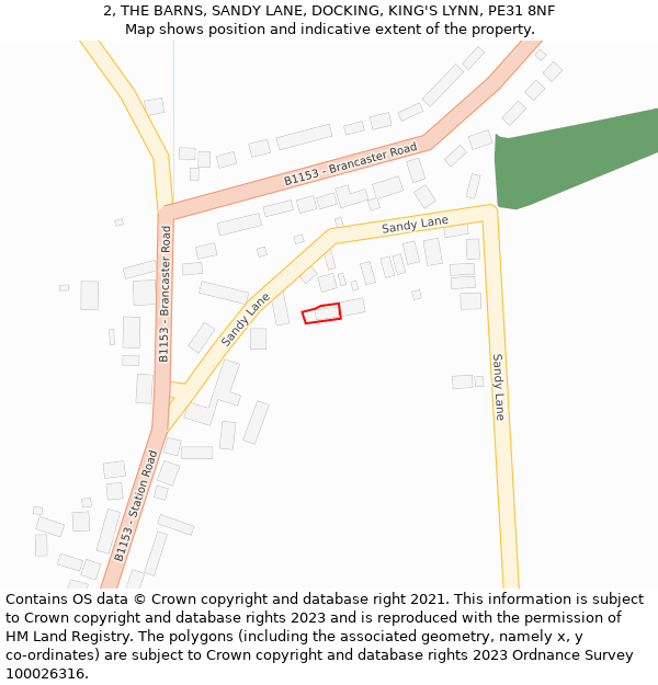 2, THE BARNS, SANDY LANE, DOCKING, KING'S LYNN, PE31 8NF: Location map and indicative extent of plot