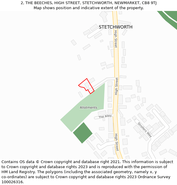 2, THE BEECHES, HIGH STREET, STETCHWORTH, NEWMARKET, CB8 9TJ: Location map and indicative extent of plot