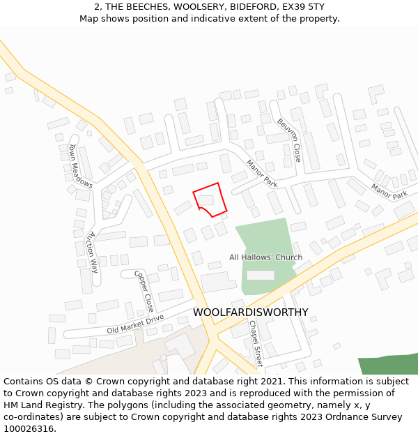 2, THE BEECHES, WOOLSERY, BIDEFORD, EX39 5TY: Location map and indicative extent of plot