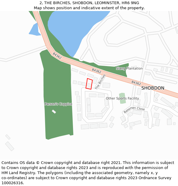 2, THE BIRCHES, SHOBDON, LEOMINSTER, HR6 9NG: Location map and indicative extent of plot