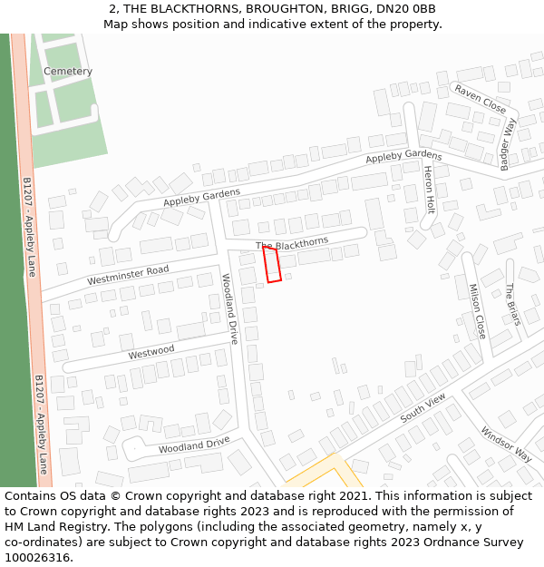 2, THE BLACKTHORNS, BROUGHTON, BRIGG, DN20 0BB: Location map and indicative extent of plot