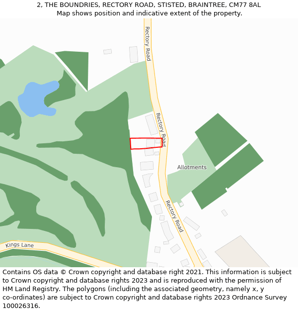 2, THE BOUNDRIES, RECTORY ROAD, STISTED, BRAINTREE, CM77 8AL: Location map and indicative extent of plot